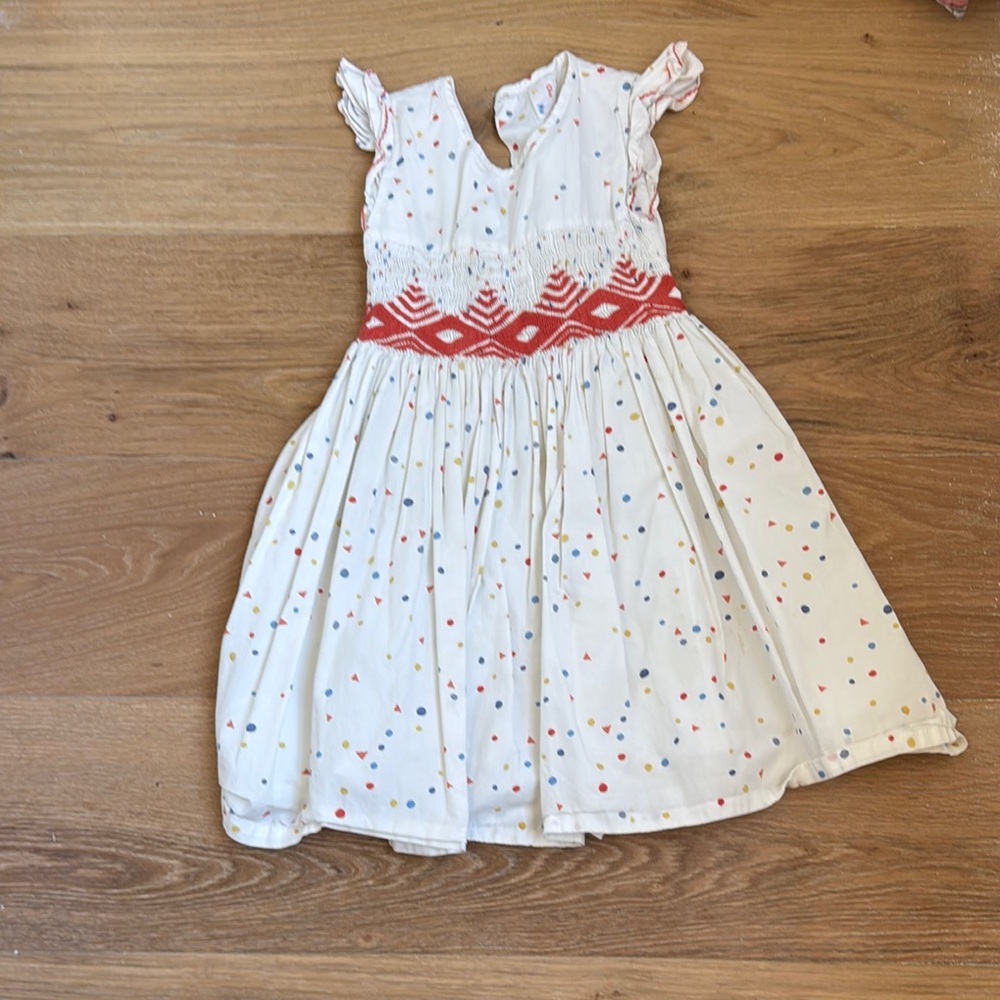 White Polka Dot A-Line Dress with Ruffled Cap Sleeves